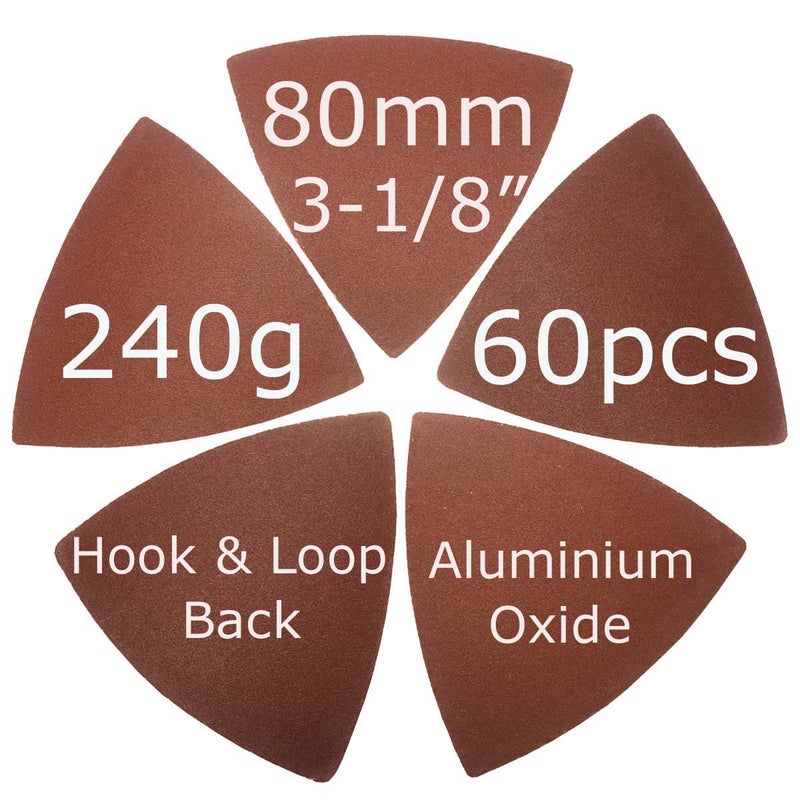 XXGO 60 Pcs 240 Grits 3-1/8 Inch 80mm Triangular Oscillating Tool Sanding Paper for Wood Sanding Fit 80mm Triangular Multi Tool Sanding Pads XG8020240 - Image 2